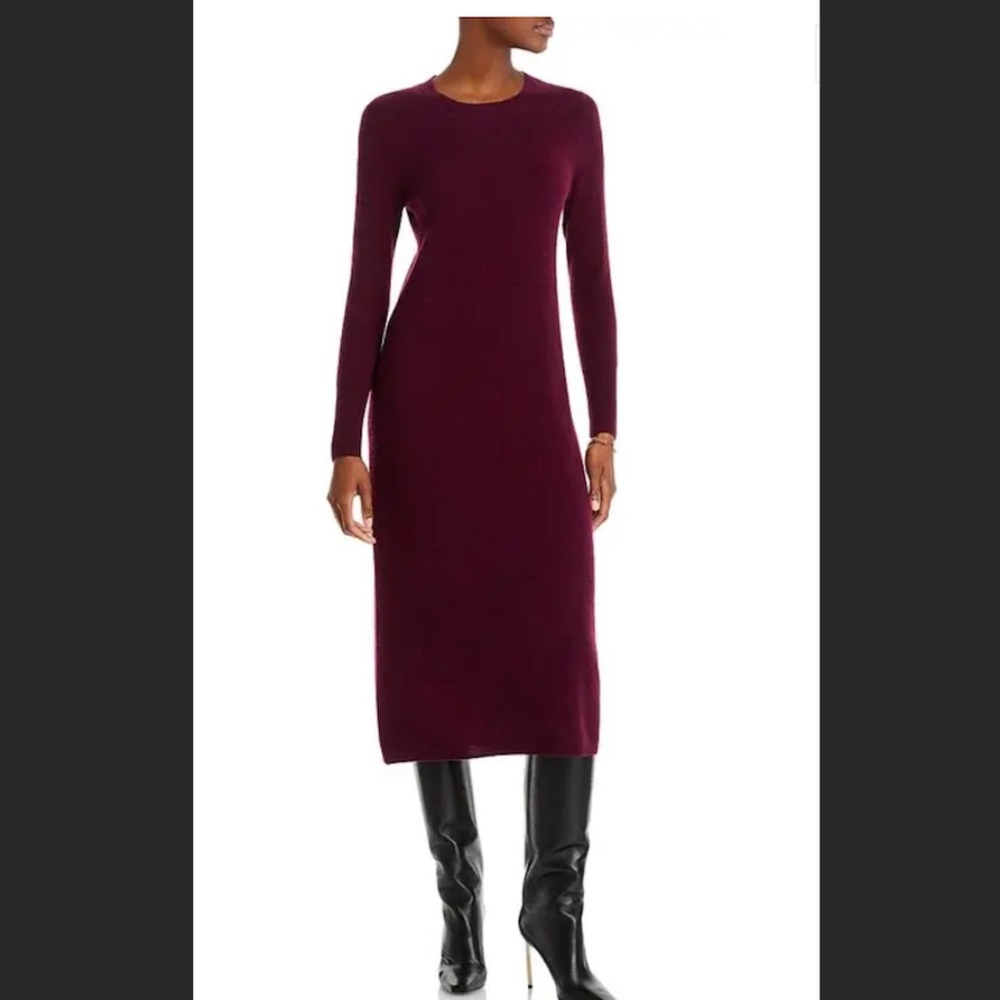 C by Bloomingdale's Cashmere Crewneck Midi Dress Heather Burgundy XS PRICE FIRM
